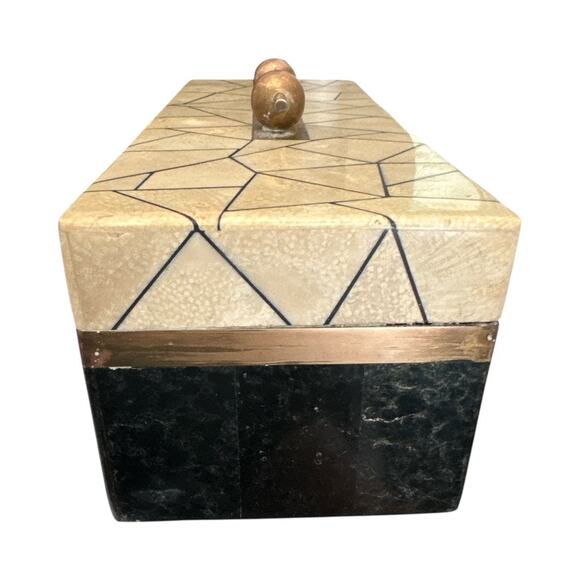 Maitland-Smith Large Stone Box Felt Interior Copper Handle - Picture 3 of 9